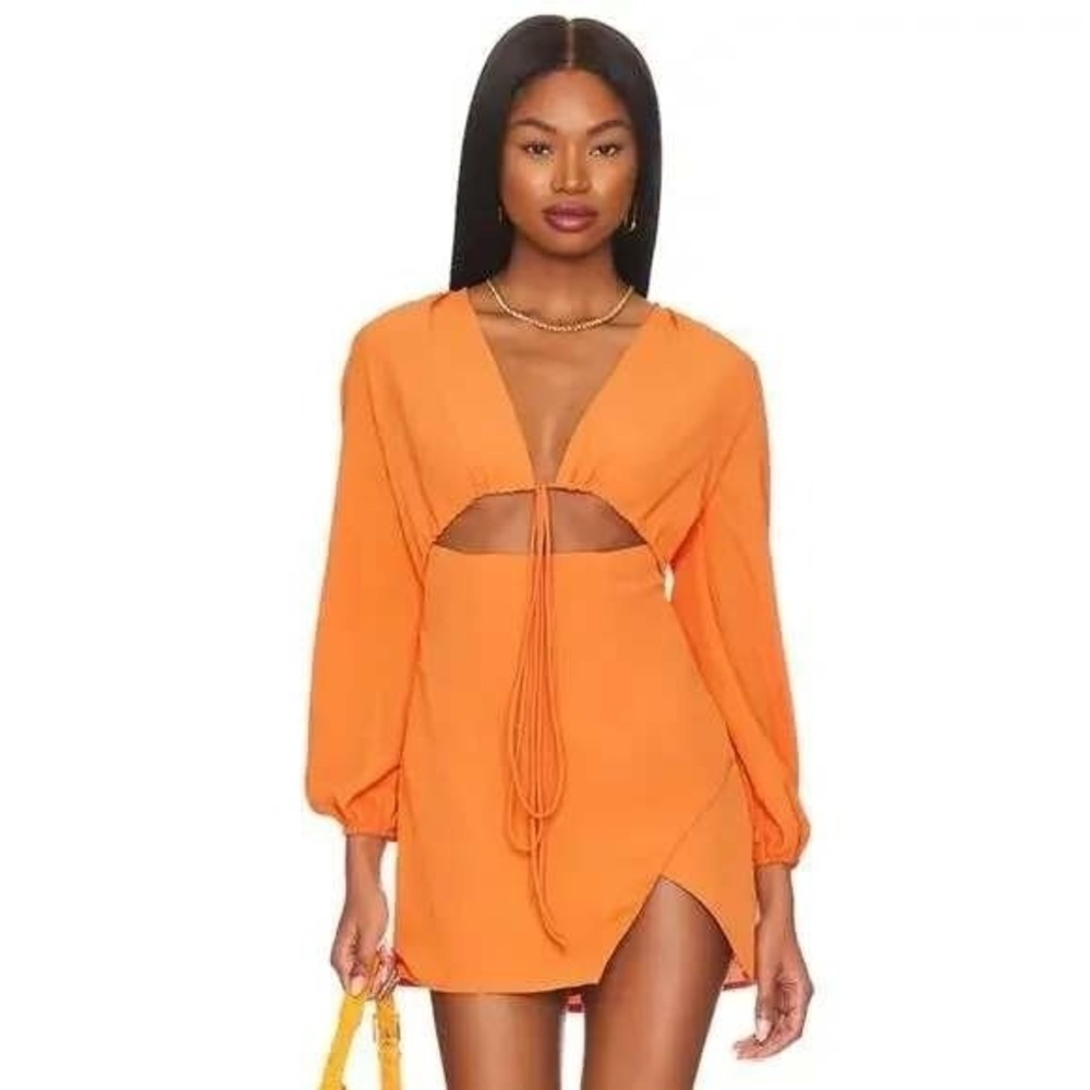 Revolve Superdown Selene Orange Cutout Mini Dress Sleeve Party Dress Tie front L